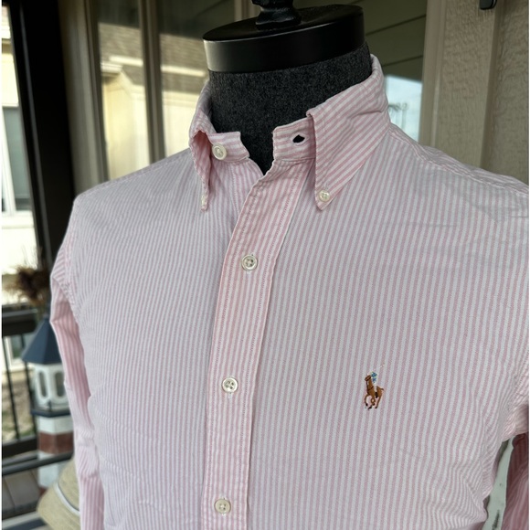 POLO Ralph Lauren Men’s Pink & White Cotton University Stripe BD Shirt - 15/34 - Picture 3 of 12